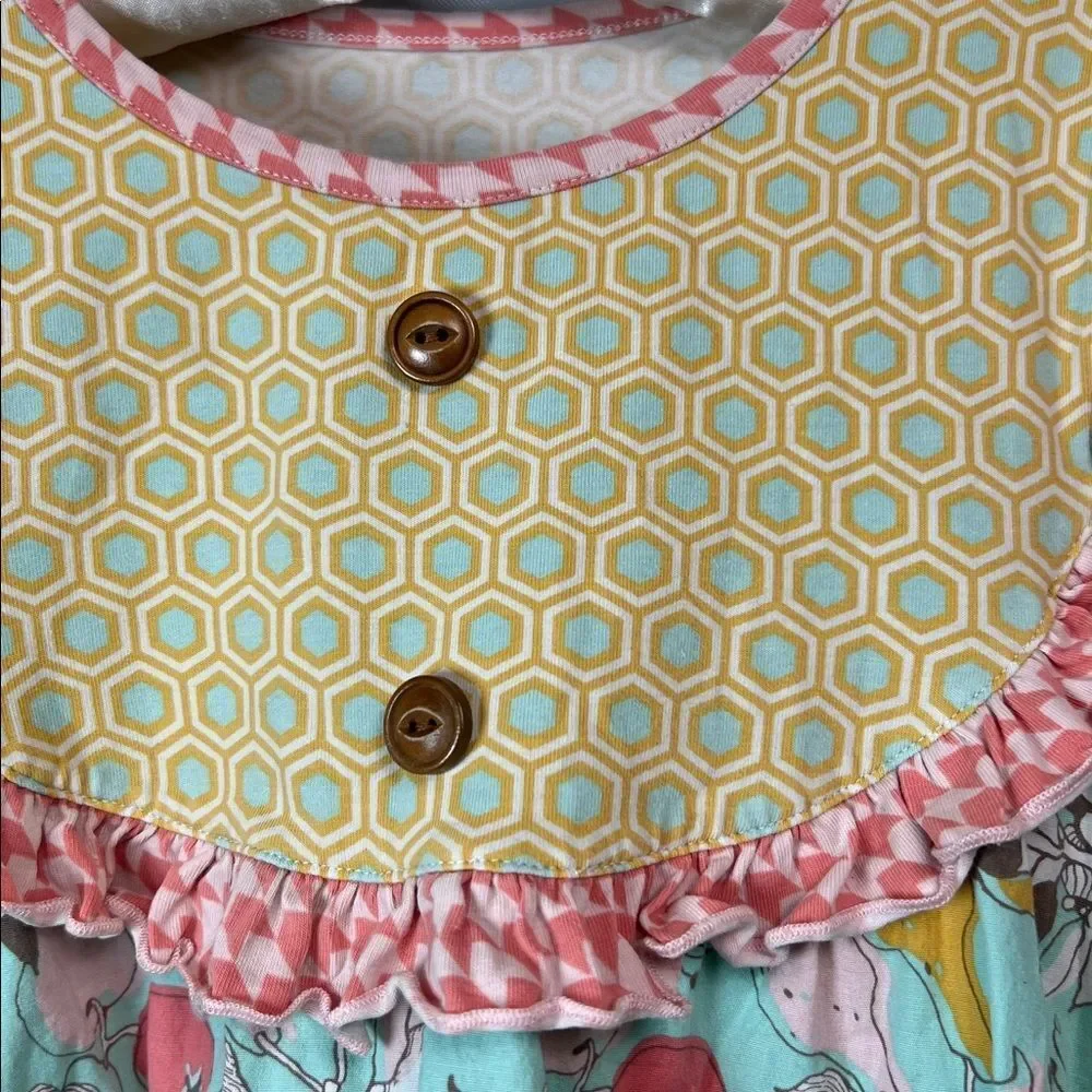 Serendipity mint green & pink multi pattern peasant dress Apple print XL (9-10)